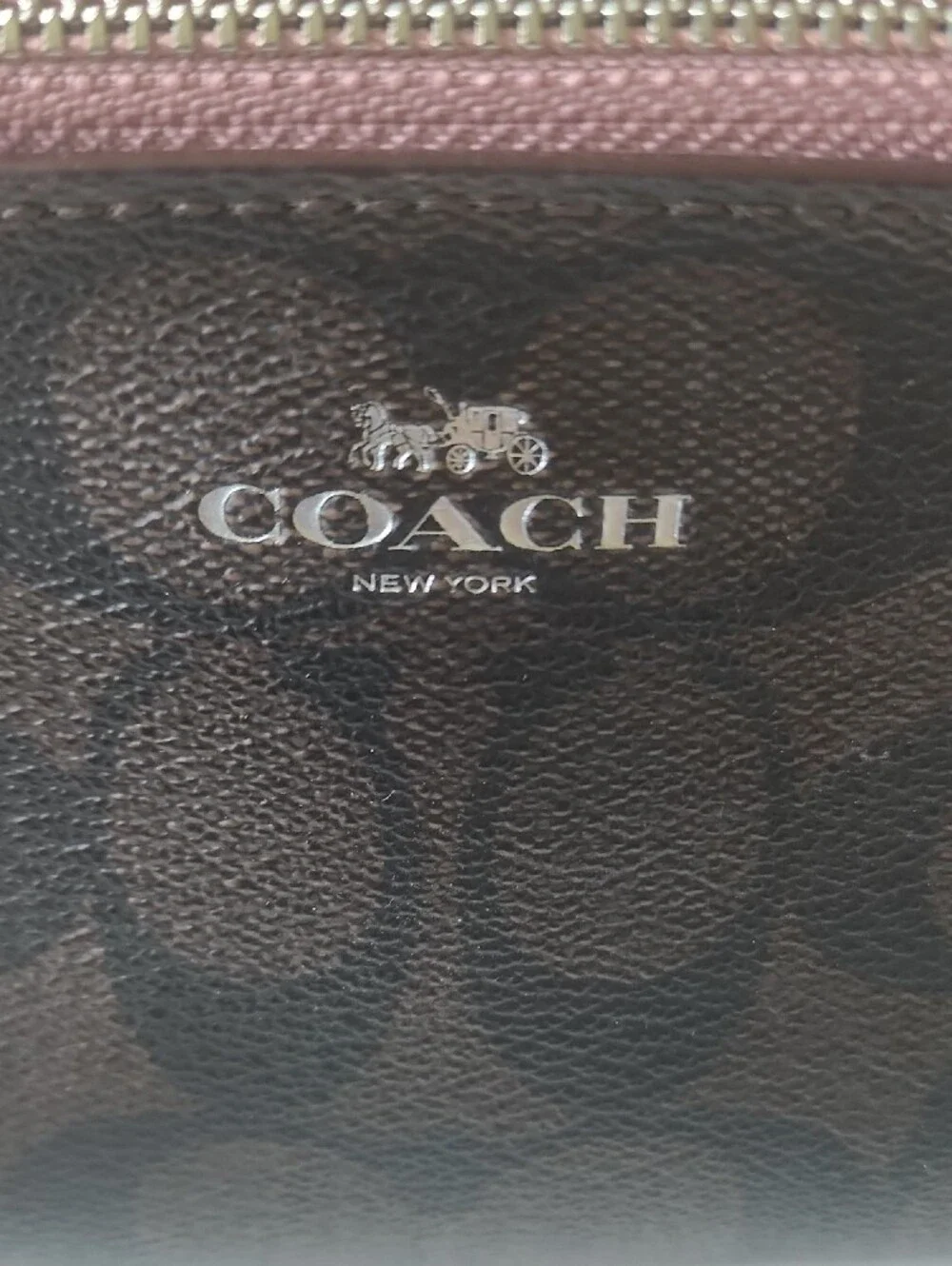 Coach Cosmetic Case 17  Signature Canvas Pouch with Pink Zipper.